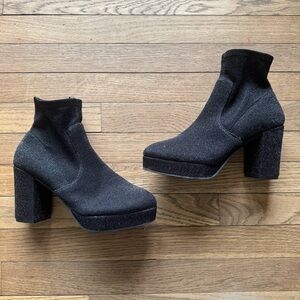 Black sparkling calf  length boots size 7.5M stretchy